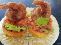 Coconut shrimp in Papaya and Celery salad
