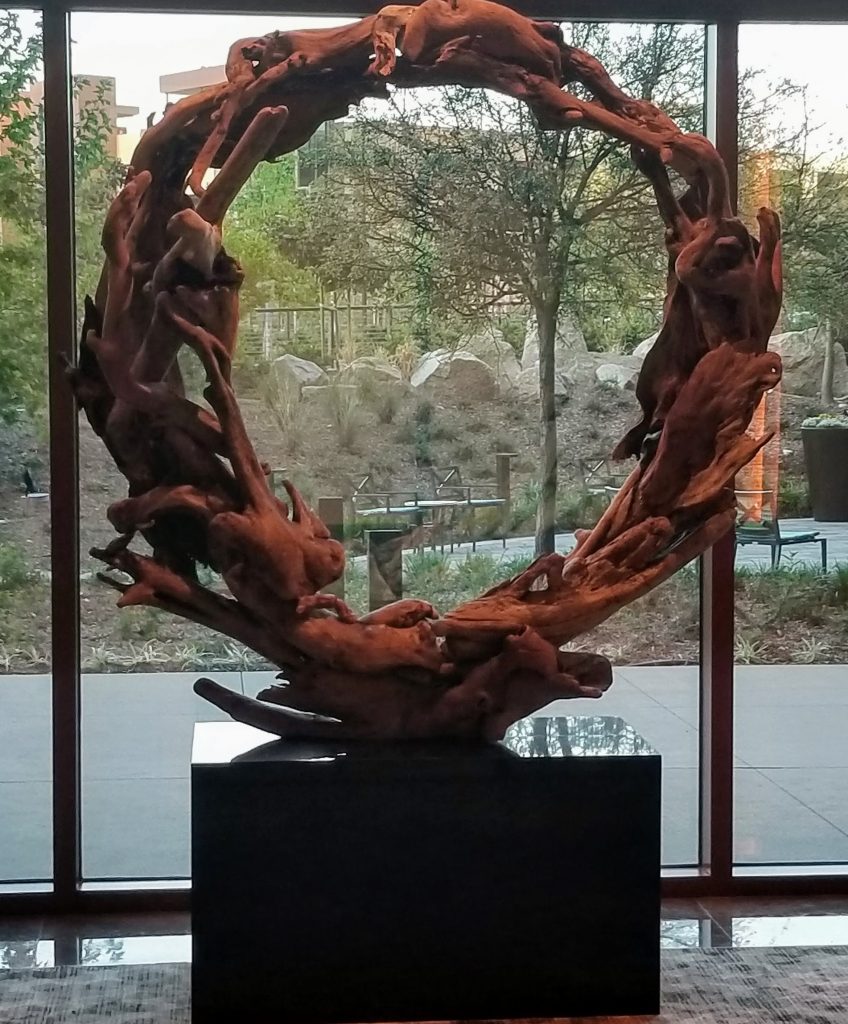 Earthy decor in the lobby of the resort