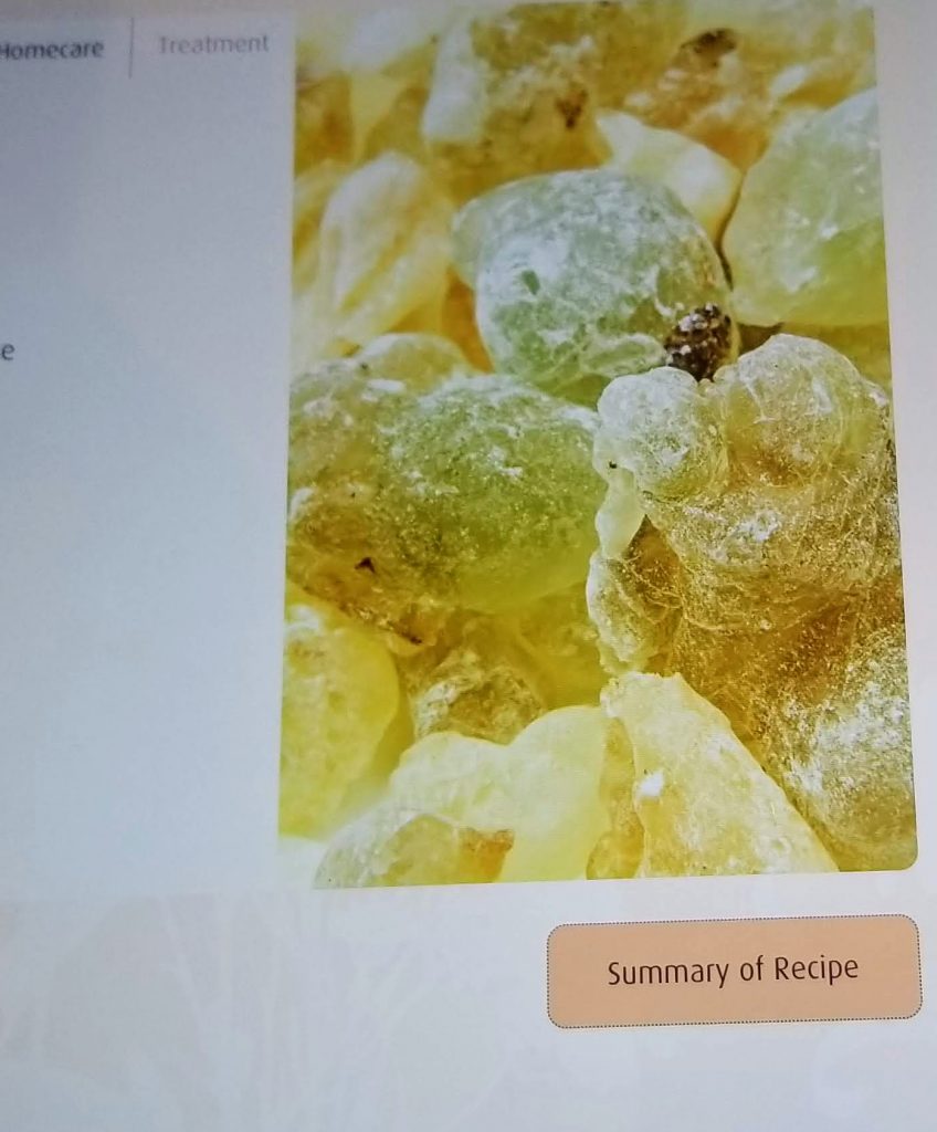 Computer print out of year and recipe for my personalized scent