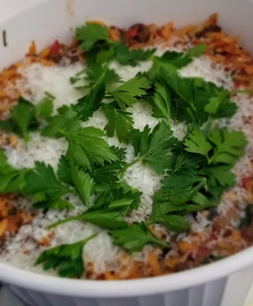 Orzo with beef and mushrooms