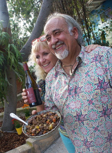 Robin Dohrn-Simpson and Marc Simpson with Moroccan Beef Stew And Scheid Petite Sirah