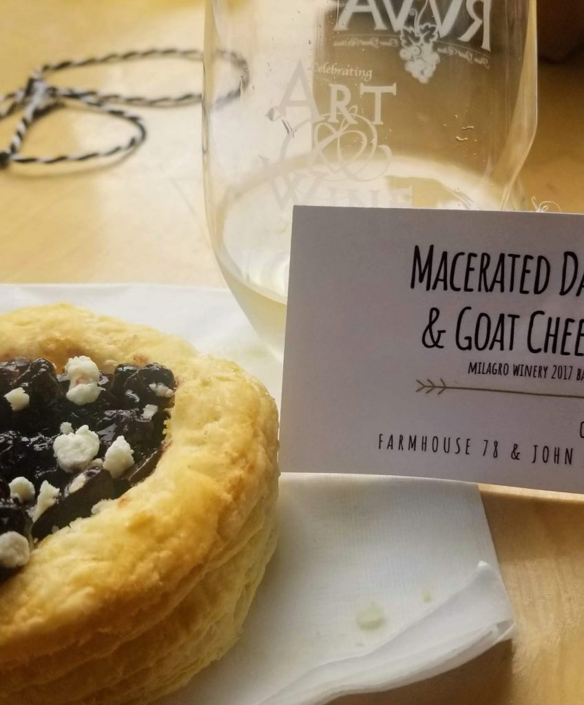 Farmhouse 78 pairs a macerated dark fruit and goat cheese tart with Milagro wines
